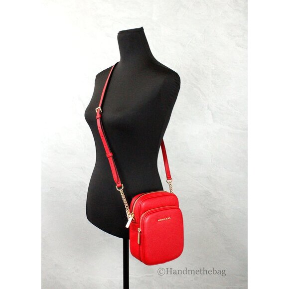 NEW Michael Kors Jet Set Travel Med North South Chain Crossbody Bag Bright Red - Picture 2 of 7